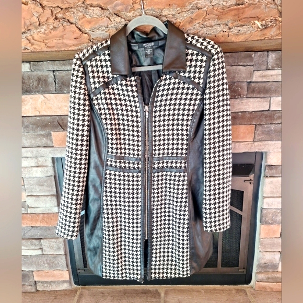 Houndstooth Leather Pea Coat